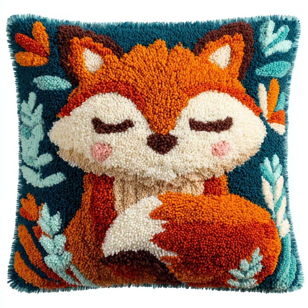 WallustrioaW Latch Hook Cushion Kits,Cute Cartoon Fox