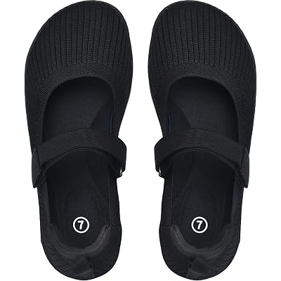Women's Mary Jane Flats - Knit Ballet Shoes with Wide Toe Box & Round Toe, Comfortable Slip-On Dressy Casual Office Flats for Women