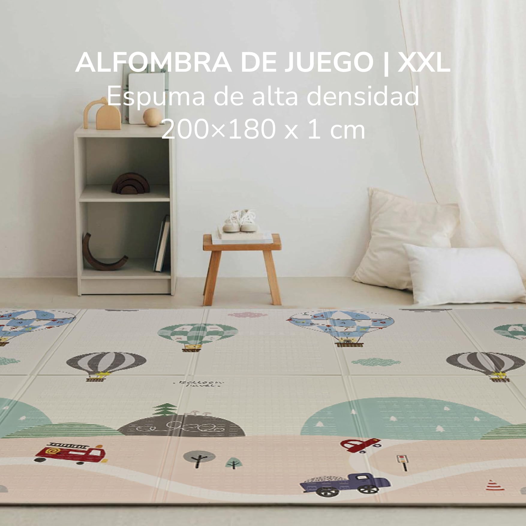 Buddy Baby - Alfombra de Juegos para Bebé XXL180x200 cm - Doble Cara, Tapete Muy acolchado, Plegable y con Bolsa de transporte (Globos/Osito) — view 3