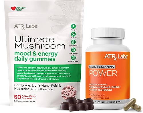 Ultimate Mushroom Daily Gummies & Power Bundle - Incluye gomitas de bayas de manzana con Cordyceps y L-teanina, además de un suplemento de hongos