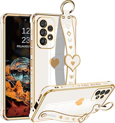 FIRSTPELLA Funda para Samsung Galaxy A52 para mujer y niña, diseño de corazones chapados de lujo, cubierta suave con soporte de correa, protección FIRSTPELLA Funda para Samsung Galaxy A52 para mujer y niña, diseño de corazones chapados de lujo, cubierta suave con soporte de correa, protección