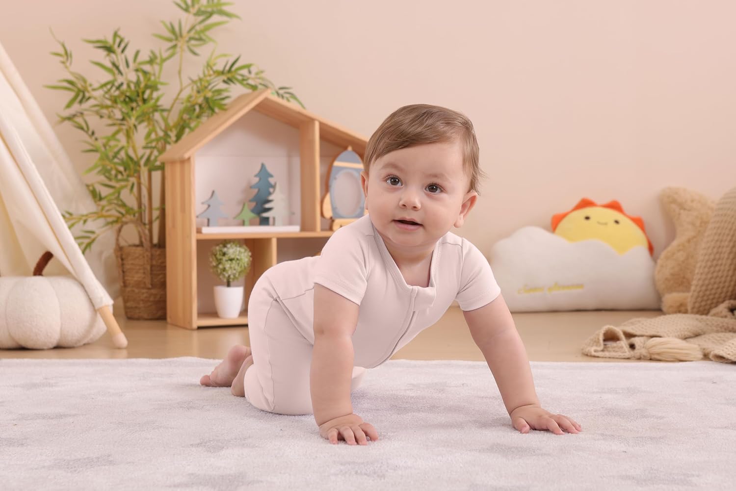 GUISBY Footless Short Sleeve Baby Pajamas with Zipper Cotton Infant Sleepwear - Image 7