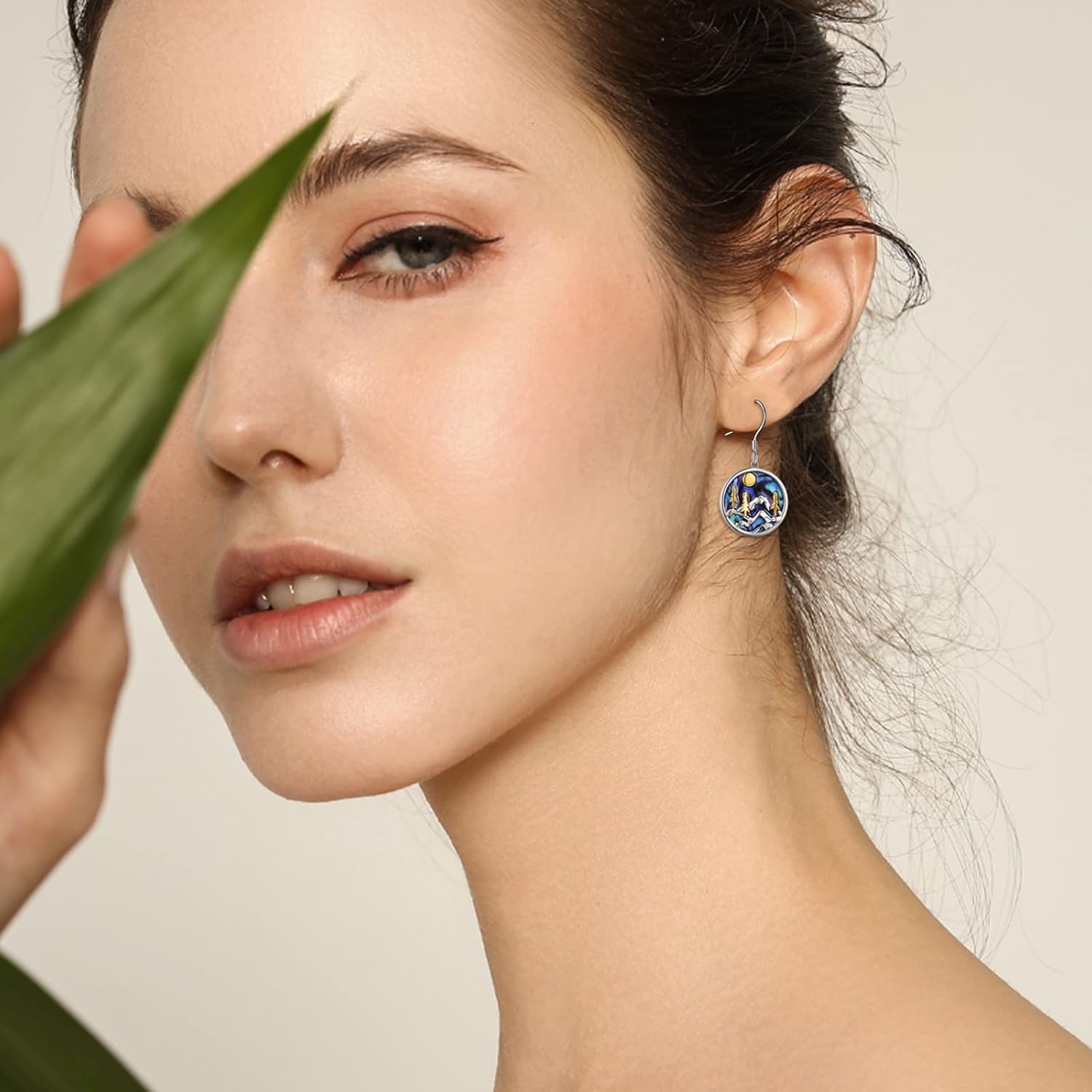 Mountain Earrings Gifts Sterling Silver Abalone Sun Mountain and Tree Dangle Earrings Nature Jewelry Gift for Skiers, Hikers, Campers, Climbers,Nature Lovers - Image 2