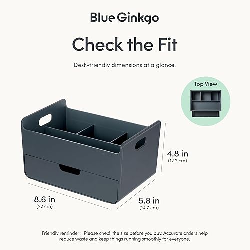 Miniatura 3 de BLUE GINKGO Organizador de escritorio portátil, compacto con 3 compartimentos, almacenamiento de medio cajón, soporte para bolígrafos, organizador
