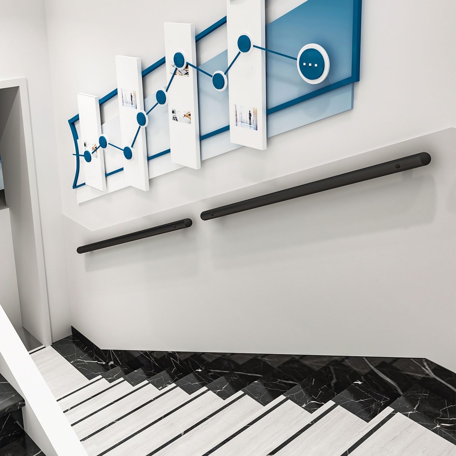 Main courante en acier inoxydable noir pour rampe d'escalier intérieur et extérieur 60cm à 6m