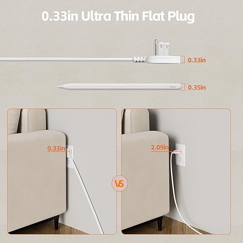 Miniatura 5 de Cable de extensión plano de 15 pies, 10 salidas de CA y 4 puertos USB (3.4A 17W), 1080J, estación de carga de escritorio para montaje en pared con