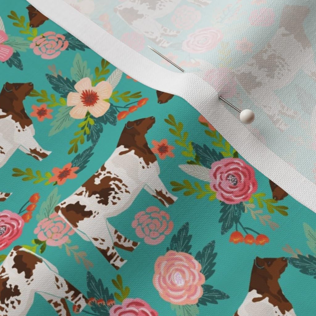 Spoonflower Fabric - Cattle Cow Farm Florals Turquoise Cows Pet Portrait Printed on Petal Signature Cotton Fabric by The Yard - Sewing Quilting Apparel Crafts Decor