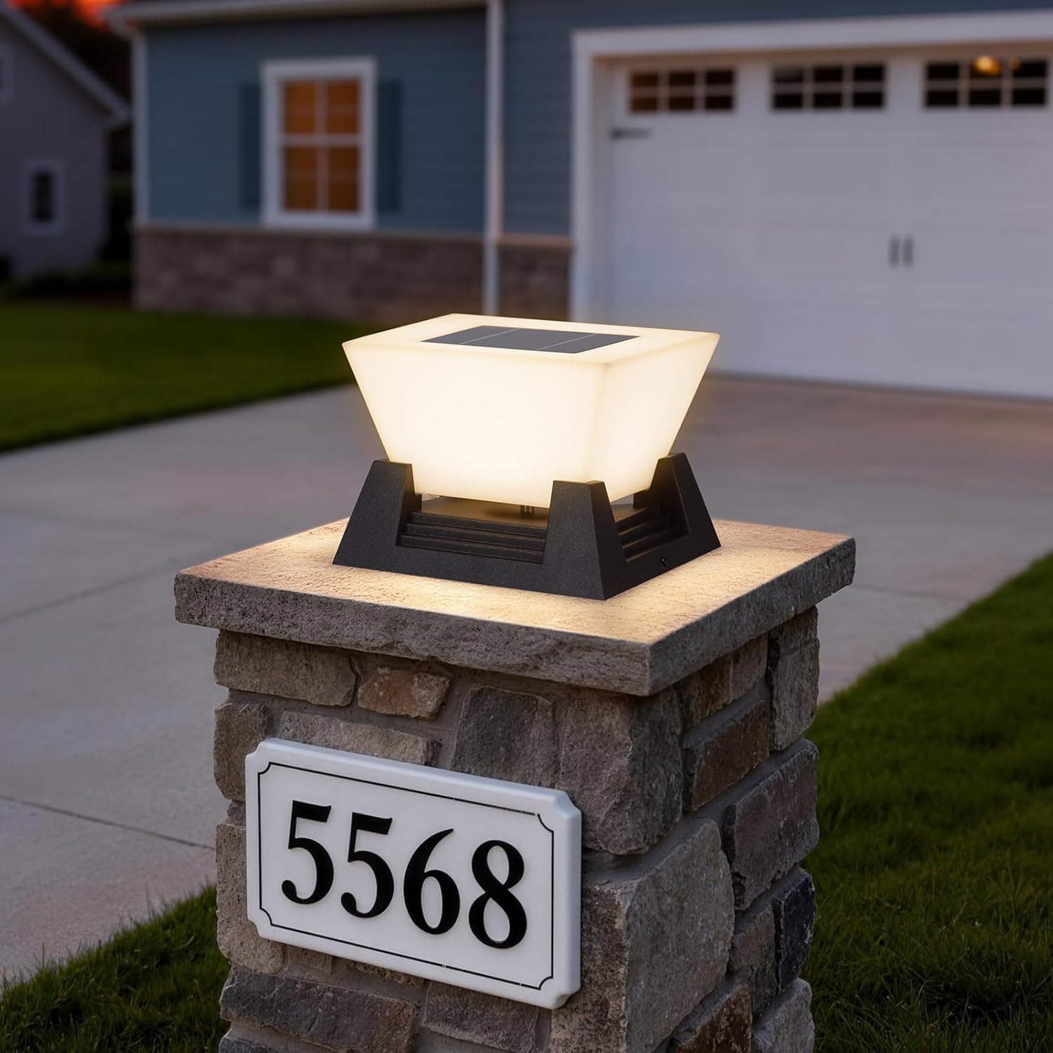 11.02" Modern Outdoor Post Lights, 3000K LED Solar Lamp Post Light, IP54 Solar Pillar Lights Outdoor Waterproof, Square Outside Light Columns, Column Lighting for Patio Fence Deck Garden Driveway