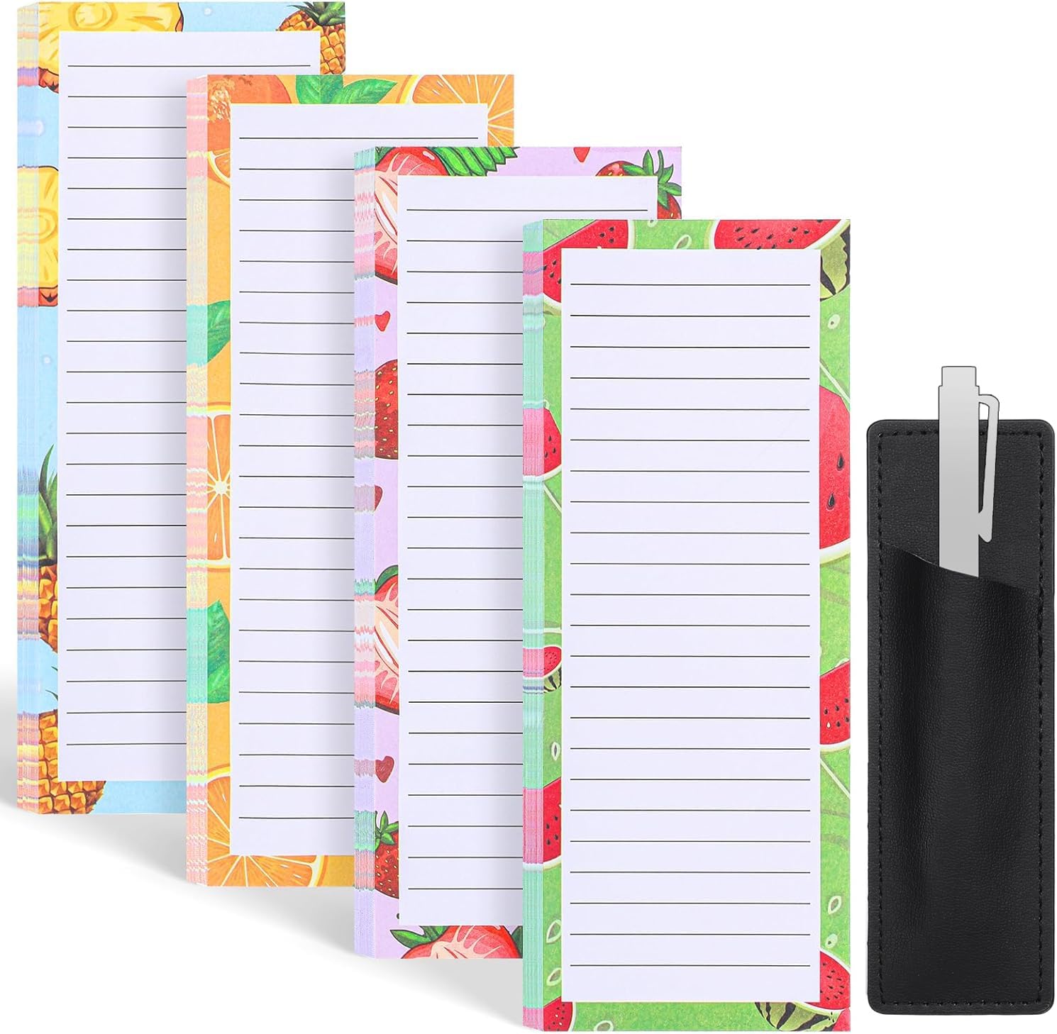 Thboxes 4 Pack Magnetic Note Pad for Fridge with Pen Holder, Totally 200 Sheets Grocery List Magnet Pad for Refrigerator Magnetic Shopping List Pad（Fruit Design）