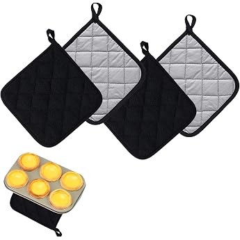 Set of 4 Pot Holders Terry Cloth Silver-Coated
