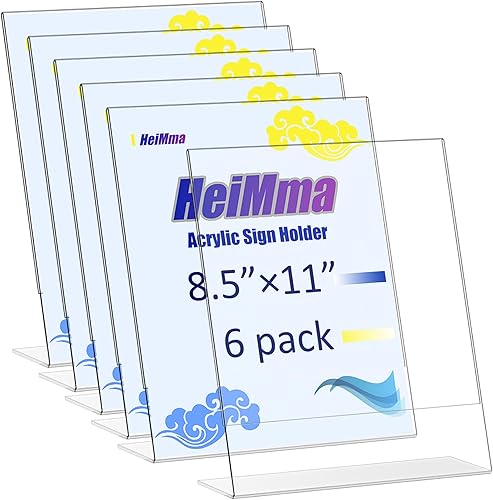 Miniatura 1 de Paquete de 6 soportes acrílicos para letreros de 8.5 x 11, soporte de plástico para letreros de papel transparente con diseño de espalda inclinada