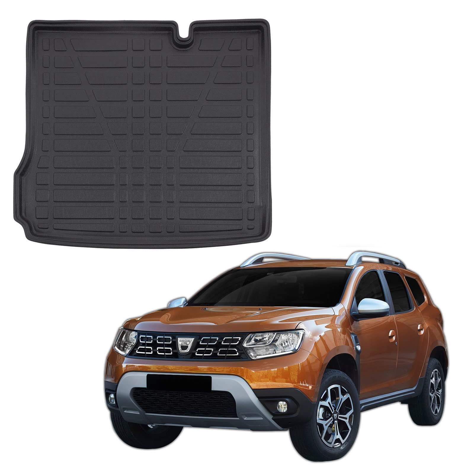 SCOUTT Tapis De Coffre sur Mesure pour Dacia Duster 2WD 2018-2021, Noir, Antidérapant, Bord Haut, Toutes Saisons