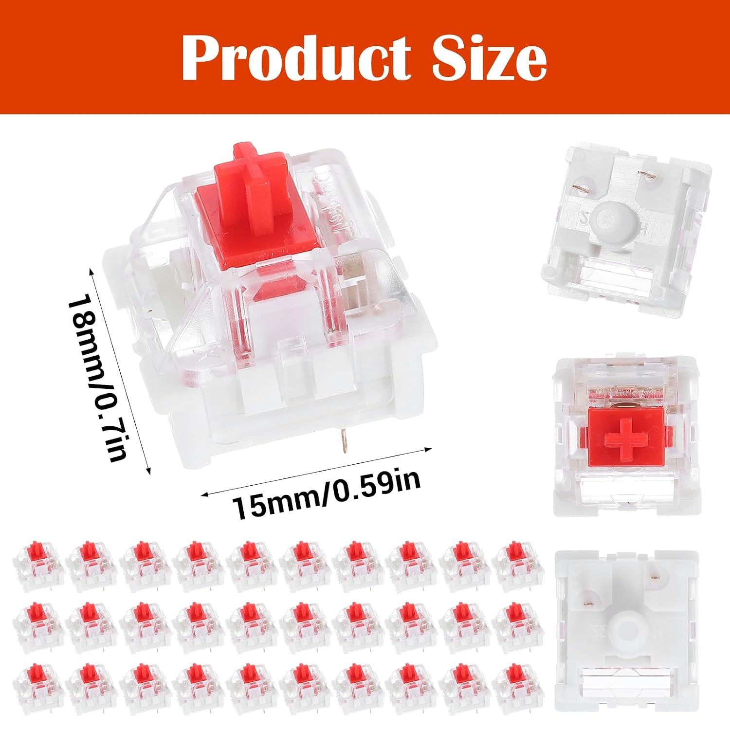 Red Switch Replacement 30Pcs with 1 Clip, 3 PIN Mechanical Keyboard Switch