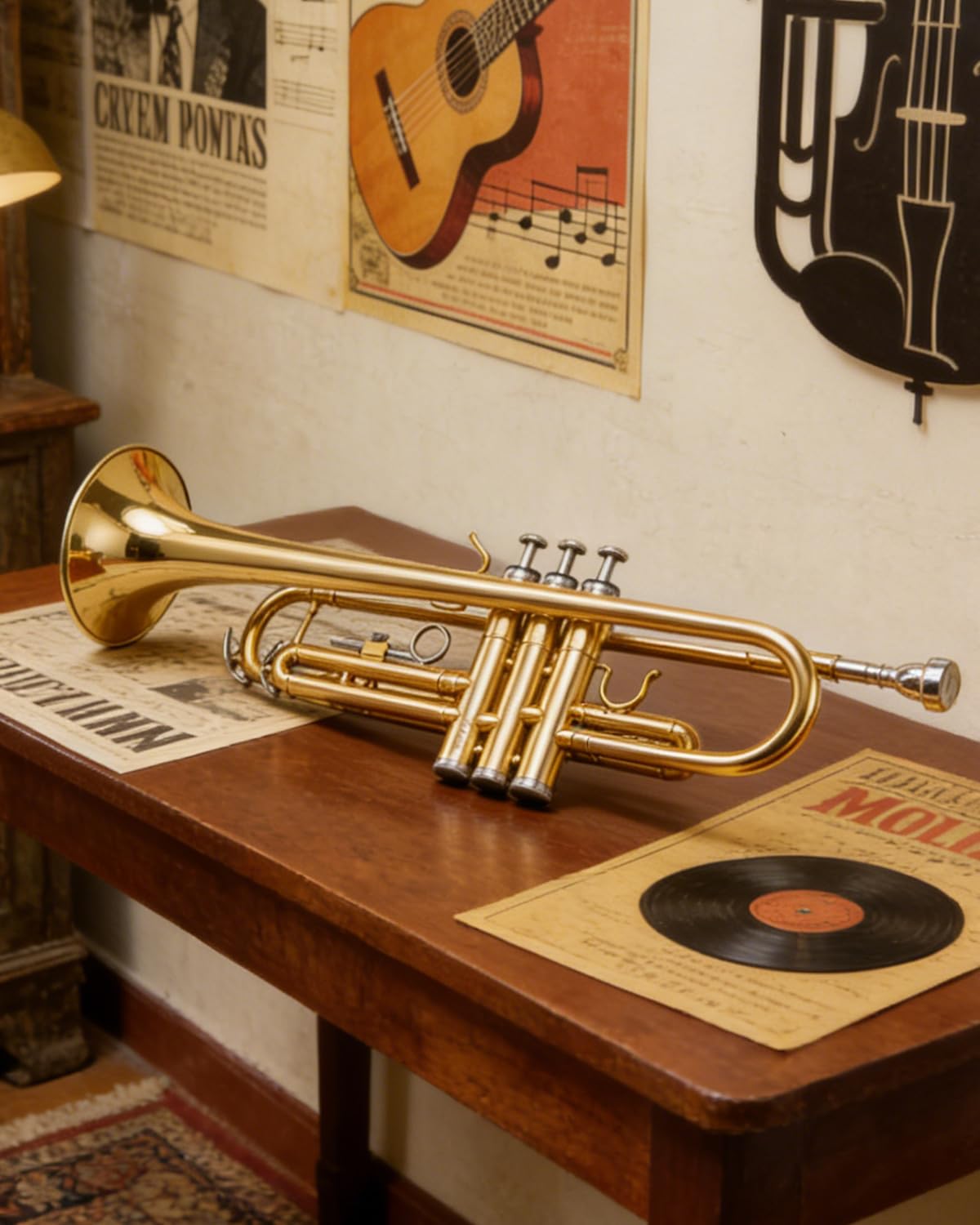STRICH Bb Standard-Trompeten-Set für Anfänger, Blechblasinstrument für Schüler mit Hartschalenkoffer, Reinigungsset, Mundstücken 7C und 3C, Handschuhen – STR-1G, Gold