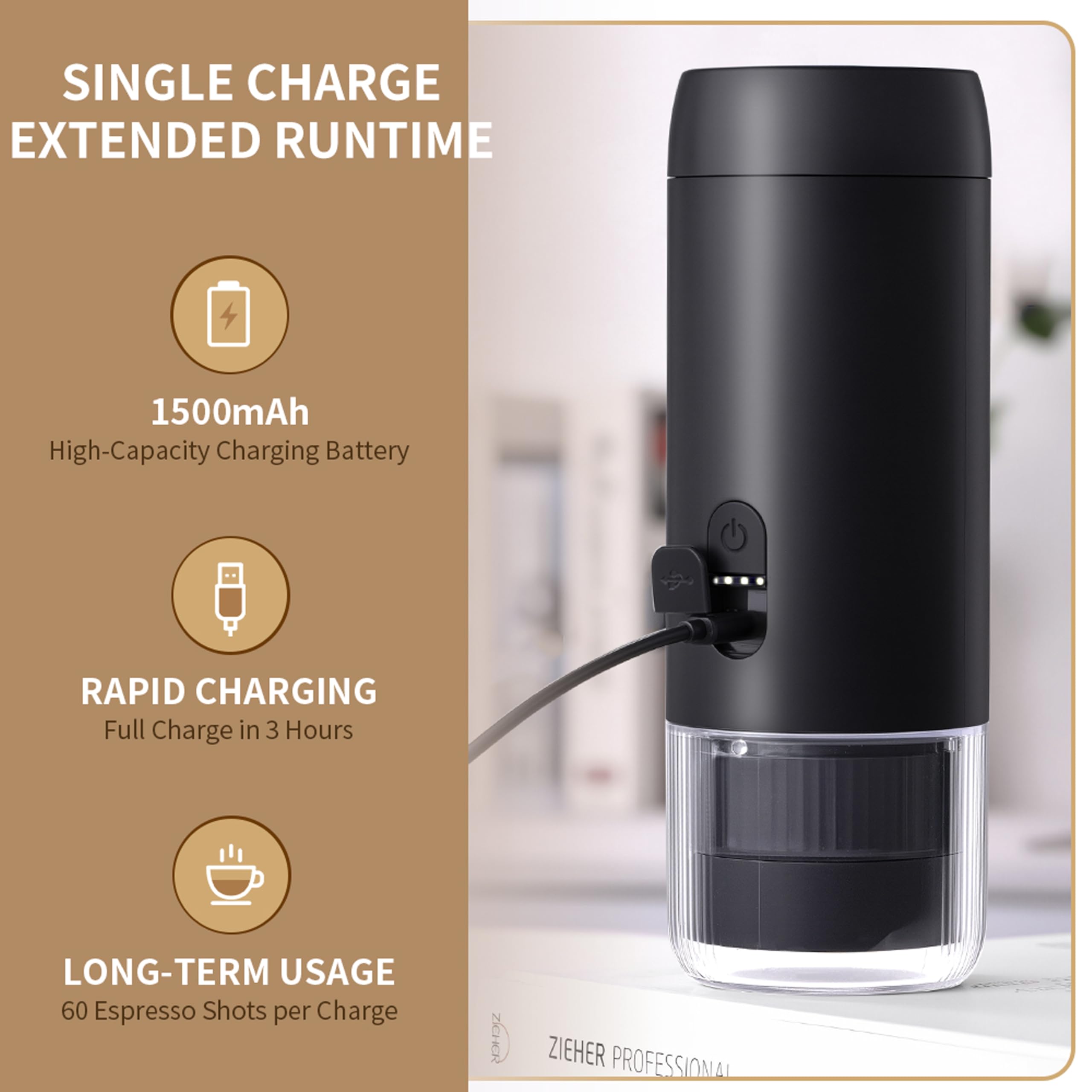 Cafetera eléctrica portátil 2 en 1, cafetera de viaje para camping, cafetera de coche con USB-C, compatible con café en polvo y cápsulas para autocaravana, senderismo, oficina