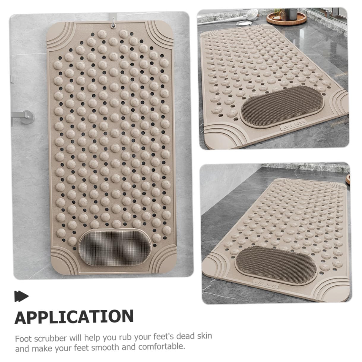 Alfombrilla Antideslizante con Ventosas de PVC, Resistente al Desgaste y Masaje para Pies en Baño Beige para Ducha