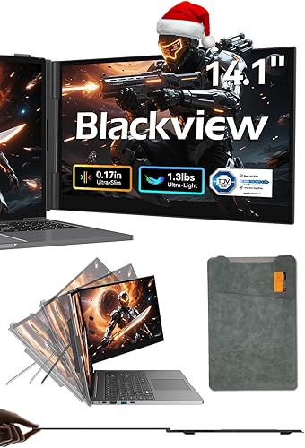 Blackview Extensor de pantalla para portátil de 14 pulgadas, monitor portátil ultrafino y ligero de 0.177 in, 21.16 oz, extensor de enchufe para