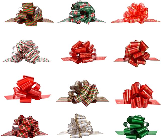 HooAMI 12 Pieces Christmas Pull Bows Large Gift Bows Ribbon Gift Wrapping Pull Bow Car Decoration for Presents Gift Basket Bag Wedding Gift Baskets Decoration