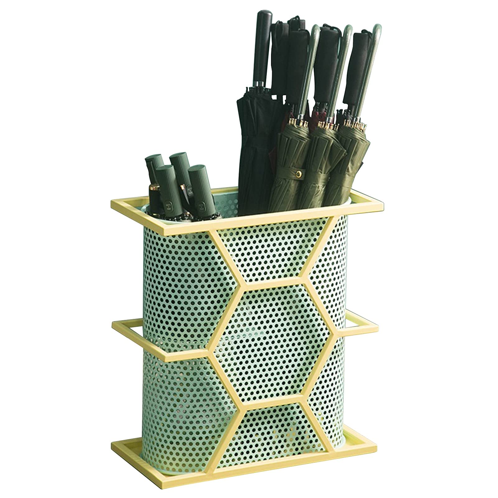 Panier pour parapluie en métal vert au design coloré et contemporain