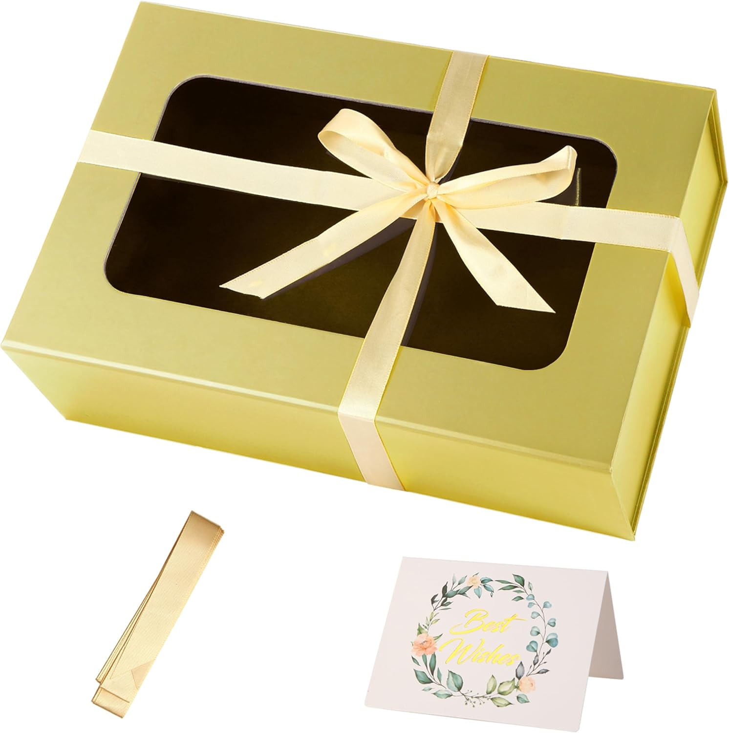 TIACABO Gold Large Gift Box with Window, 13.5"x9"x4.3" Bridesmaid Boxe for Gifts Giving,Birthday Gift Boxes with Magnetic,Closure Lid Gifts Box for Presents,Cute Boxe,Luxury for Gift Packaging 13.5"*9"*4.3" Gold 1 Count (Pack of 1)