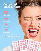 Vista 2 de LitBear Parche para acné, parche para espinillas, corazón rosa y estrella para absorber el acné, parches hidrocoloides para acné, parches de acné
