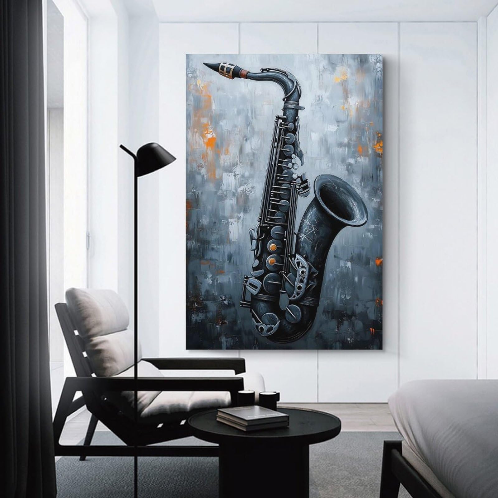 Junmoney Saxophone Painting Hanging Wall Art 16x24inch(40x60cm), for Study, Office Or Focused Interiors, Wall Art That Adds Style to Work Areas