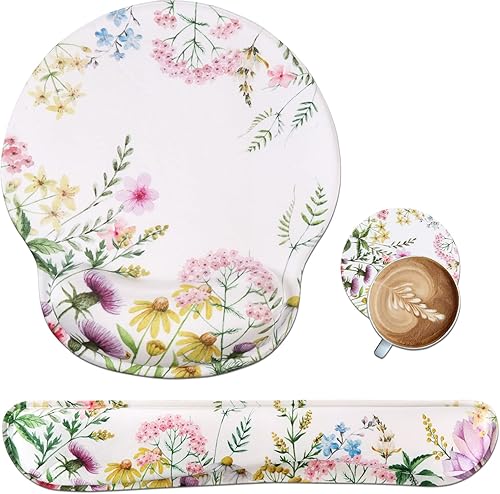 Miniatura 15 de iLeadon Alfombrilla de mouse con soporte para la muñeca, teclado y reposamuñecas, alfombrilla ergonómica con base antideslizante para computadora,