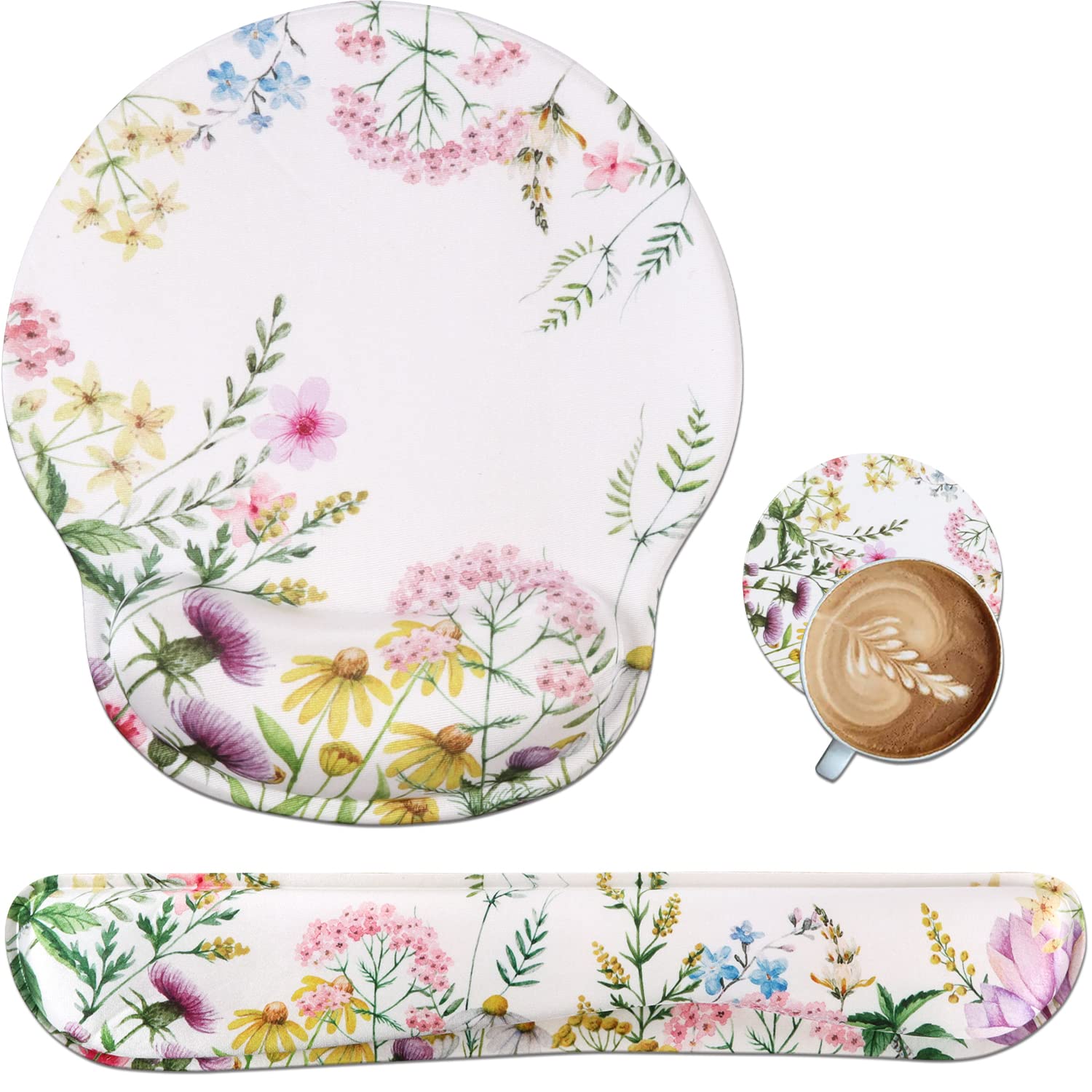 iLeadon Alfombrilla de mouse con soporte para muñeca, reposamuñecas para teclado, alfombrilla ergonómica con base antideslizante para computadora, laptop, oficina en casa + posavasos, alfombrilla de