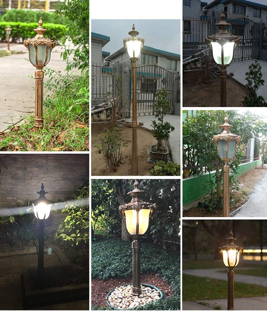 Retro Vintage Outdoor Courtyard Garden Lawn Light European Antique Glass Lantern Rainproof Antirrus Patio Kolumna Lampa Wodoodporna Lampa Podłogowa Lampa Uliczna E27 Hig,Black-170cm