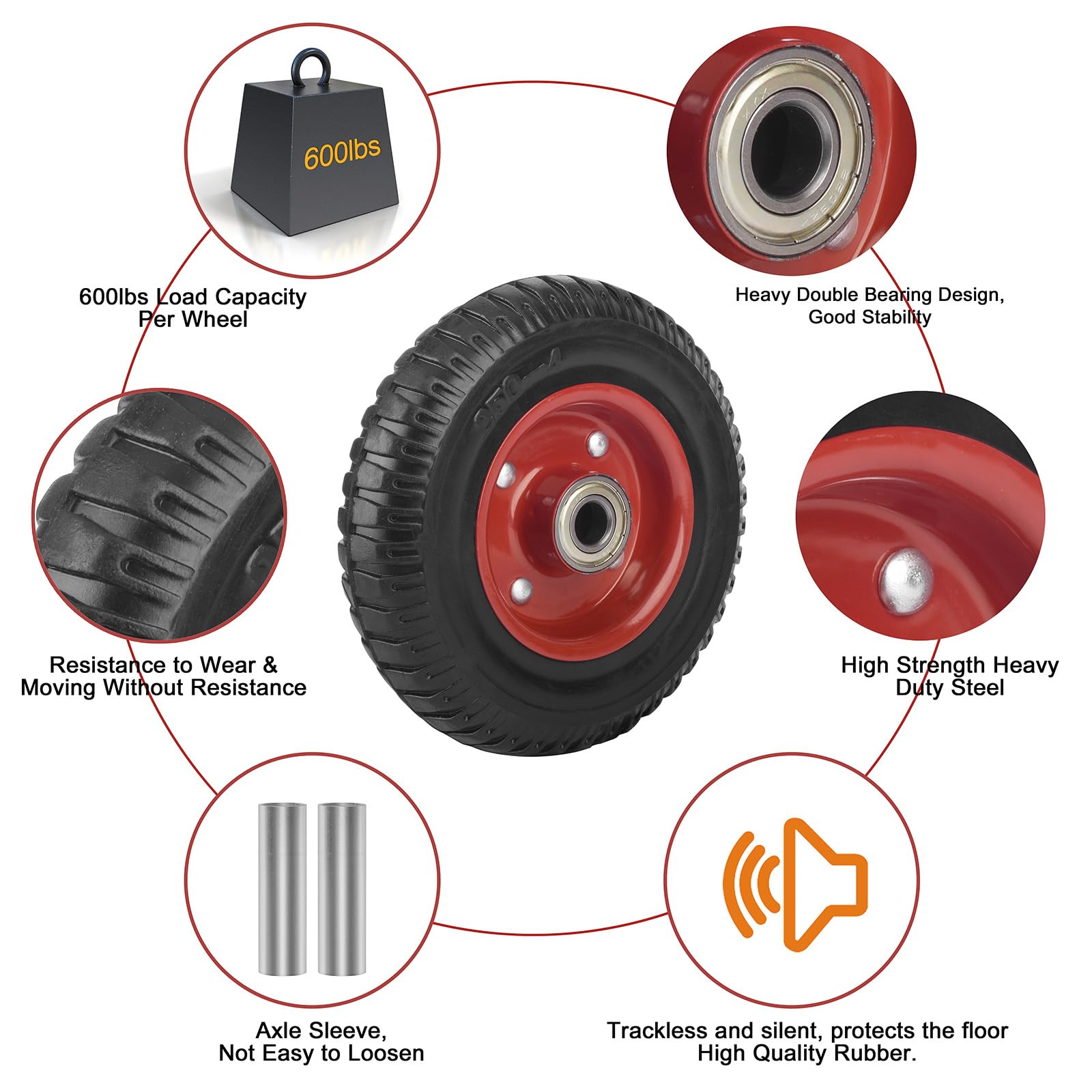 8 Inch Caster Wheels, Industry & Farms All-Terrain Heavy Duty Rubber Caster Wheel,Metal Ball Bearing Wheels Load 1200lbs,for Logging Cart, Dolly, Trolley, Wagon and Chicken Coop — Amazon image 3