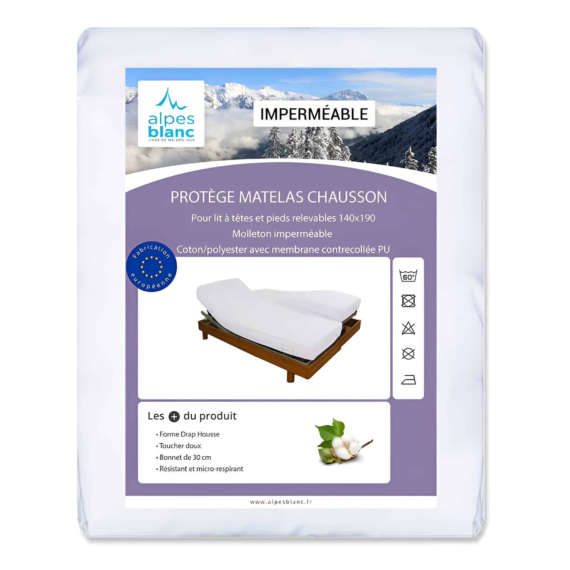 Alpes Blanc - Protège Matelas Imperméable - Spécial Lit électrique articulé Tête & Pieds Relevables – Protection Forme Drap Housse – Respirant et Silencieux - Blanc - 2 x 80 x 200 cm