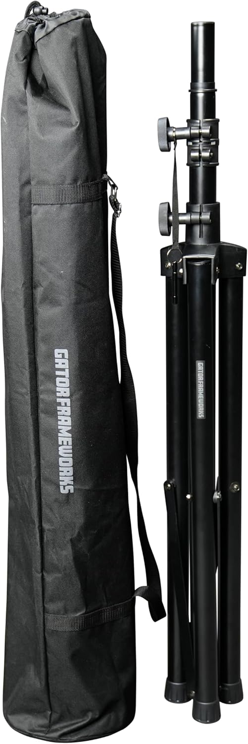 Gator Frameworks Rok-It Series Set of Lightweight Aluminum Tripod Speaker Stand with Heavy-Duty Carry Bag, Dual-diameter 35mm to 38mm Pole, and Supports up to 120 lbs (RI-SPKRSTDSET-250-AL)