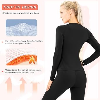 Women's Thermal Fleece Running Athletic Shirt Compression Baselayer Tops Long Sleeve Workout Tops with Thumb holes