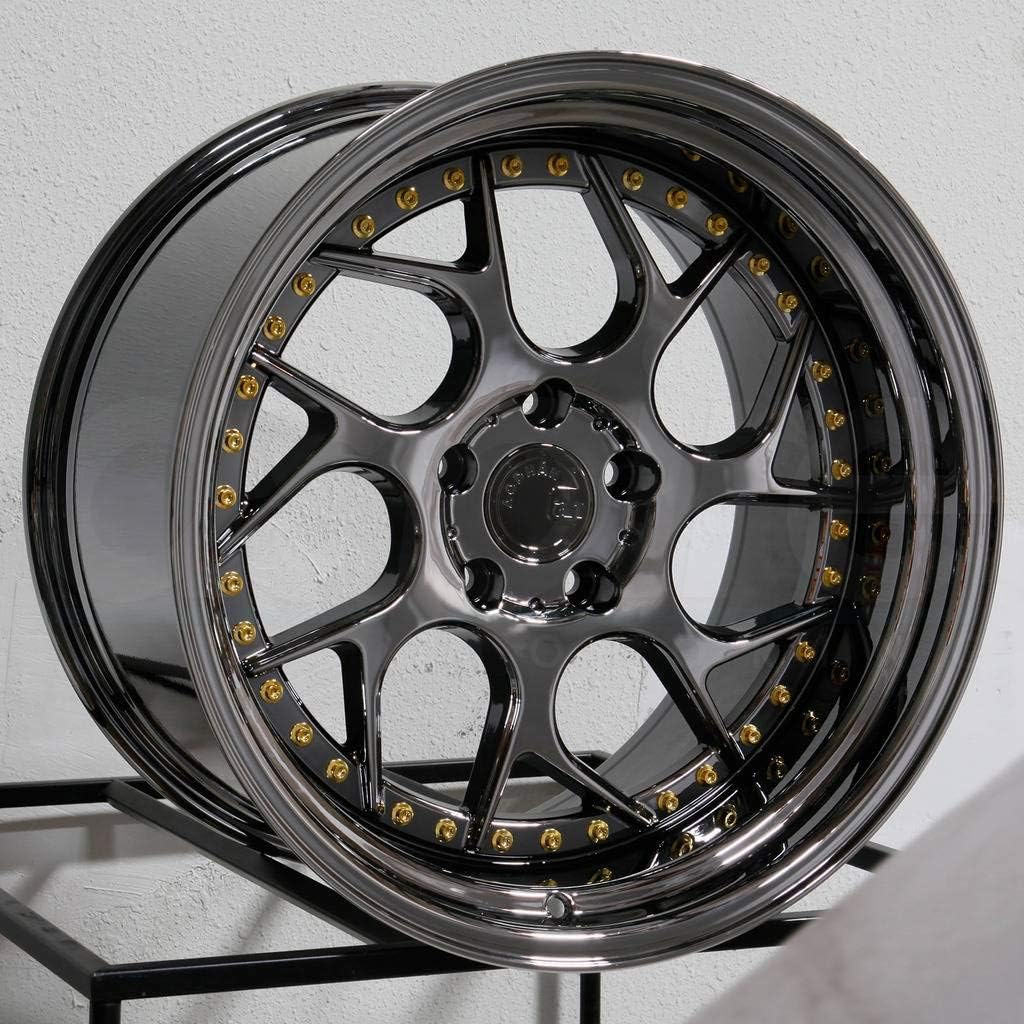 Aodhan DS-01 Custom Wheel - 18x9.5, 35 Offset, 5x100 Bolt Pattern, 73.1mm Hub - Black Vacuum with Gold Rivets Rim