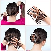 Vista 3 de Yeshan Peines Mágicos para el Cabello para Mujeres con Cuentas de Madera Elásticos Extensibles Dobles Peines Laterales Ajustables Clips Elásticos