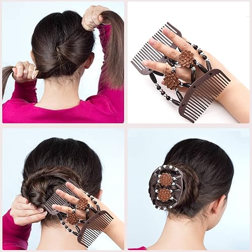 Miniatura 3 de Yeshan Peines mágicos para el cabello para mujer, con cuentas de madera, elásticos, de doble cara, ajustables, elásticos, accesorios