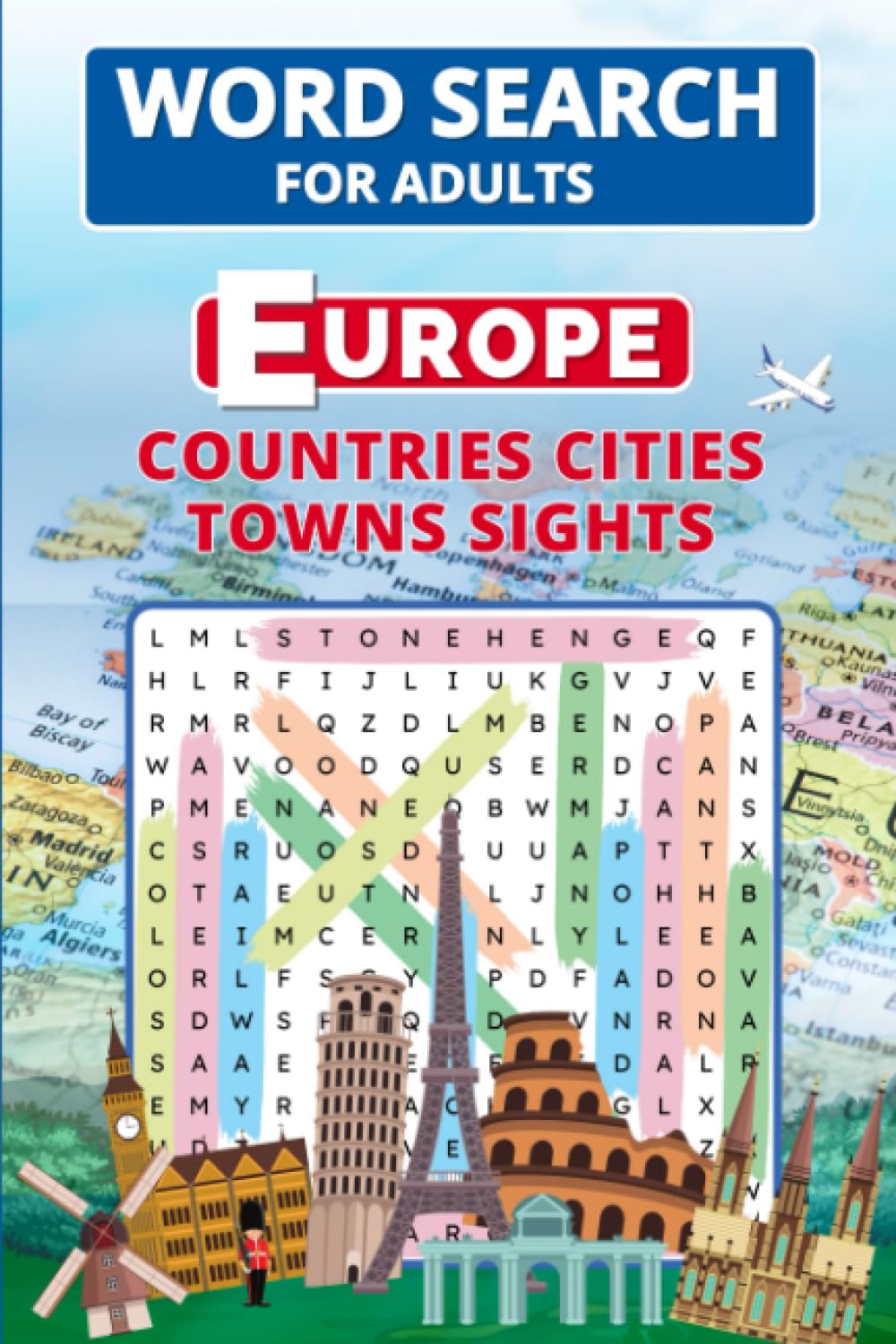 Word Search for Adults Europe: Countries Cities Towns Sights