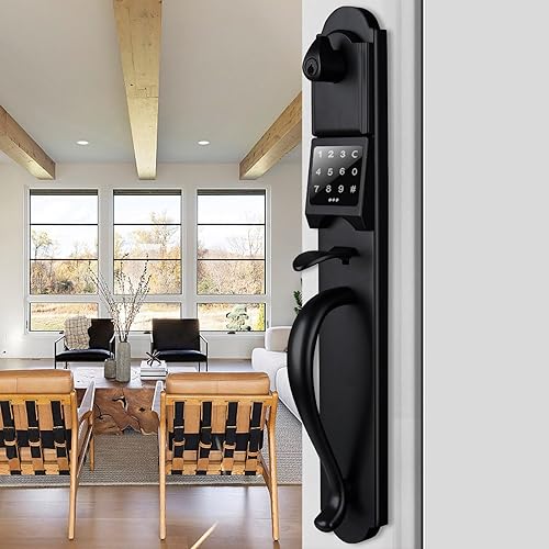 Miniatura 2 de Juego de manijas de puerta delantera con teclado, cerradura de puerta exterior con contraseña de alta resistencia con cerrojo, cerradura electrónica