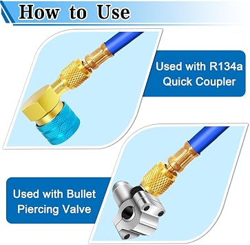 Refrigerator Freon Recharge Kit, R134a Refrigerant Recharge Kit, A/C R134a Refrigerator Freon Recharge Kit, with Bullet Piercing Tap Valve, R134a Self-Sealing Adapter, for Home AC Refrigerant System