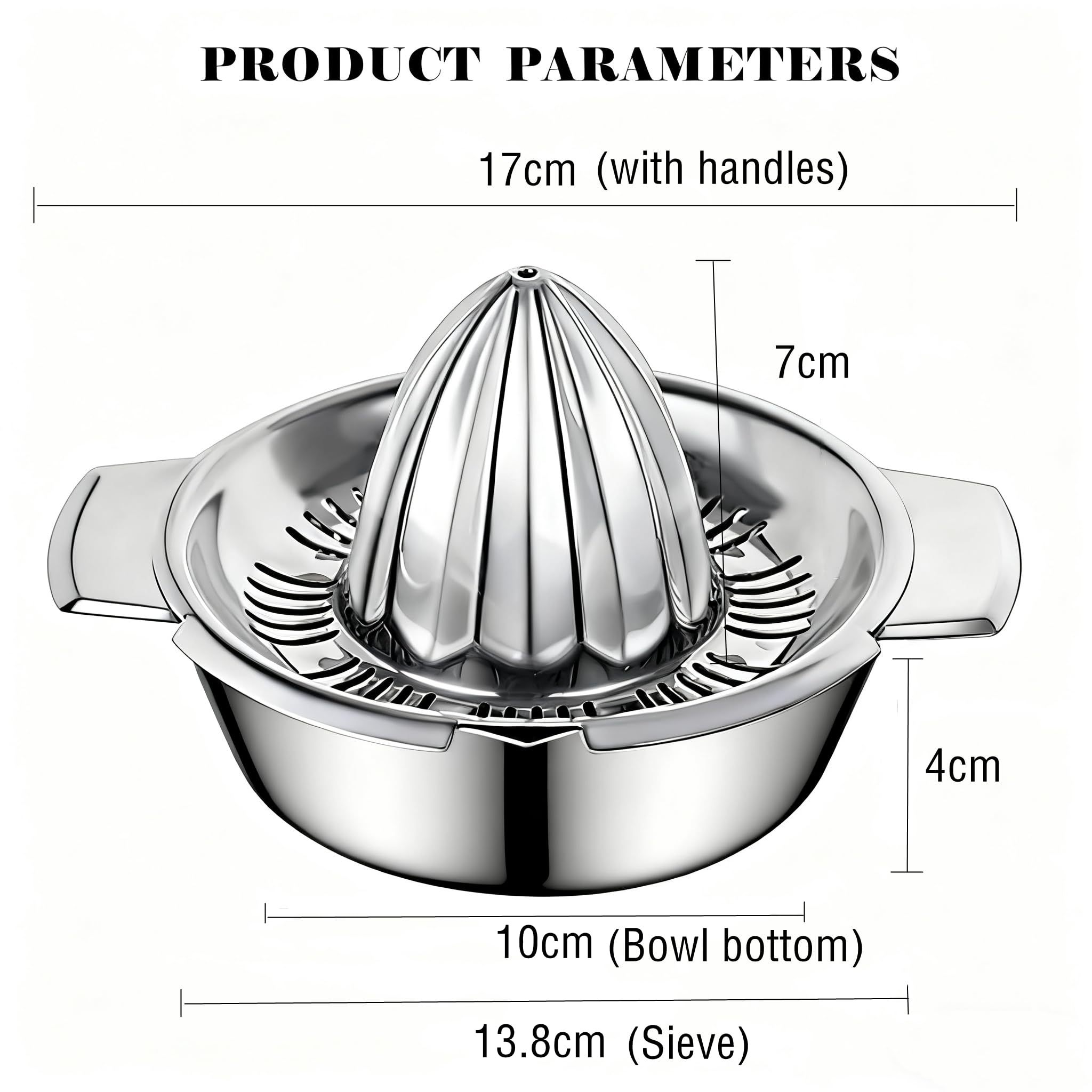Exprimidor Manual de Acero Inoxidable 304, Citrus Juicer de Mano 350ML, Ø 13,8 cm