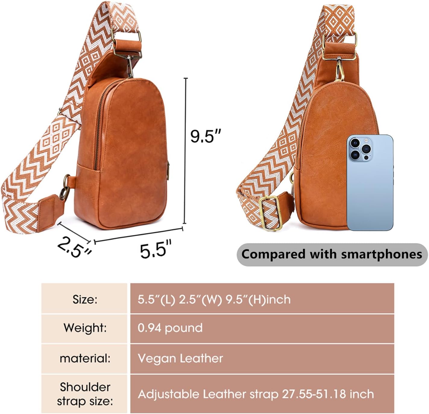 KlaOYer Sling Leather Bags For Women Crossbody Small Fanny Pack Purses Chest Bags With Guitar Strap For Gril Lady - Image 3