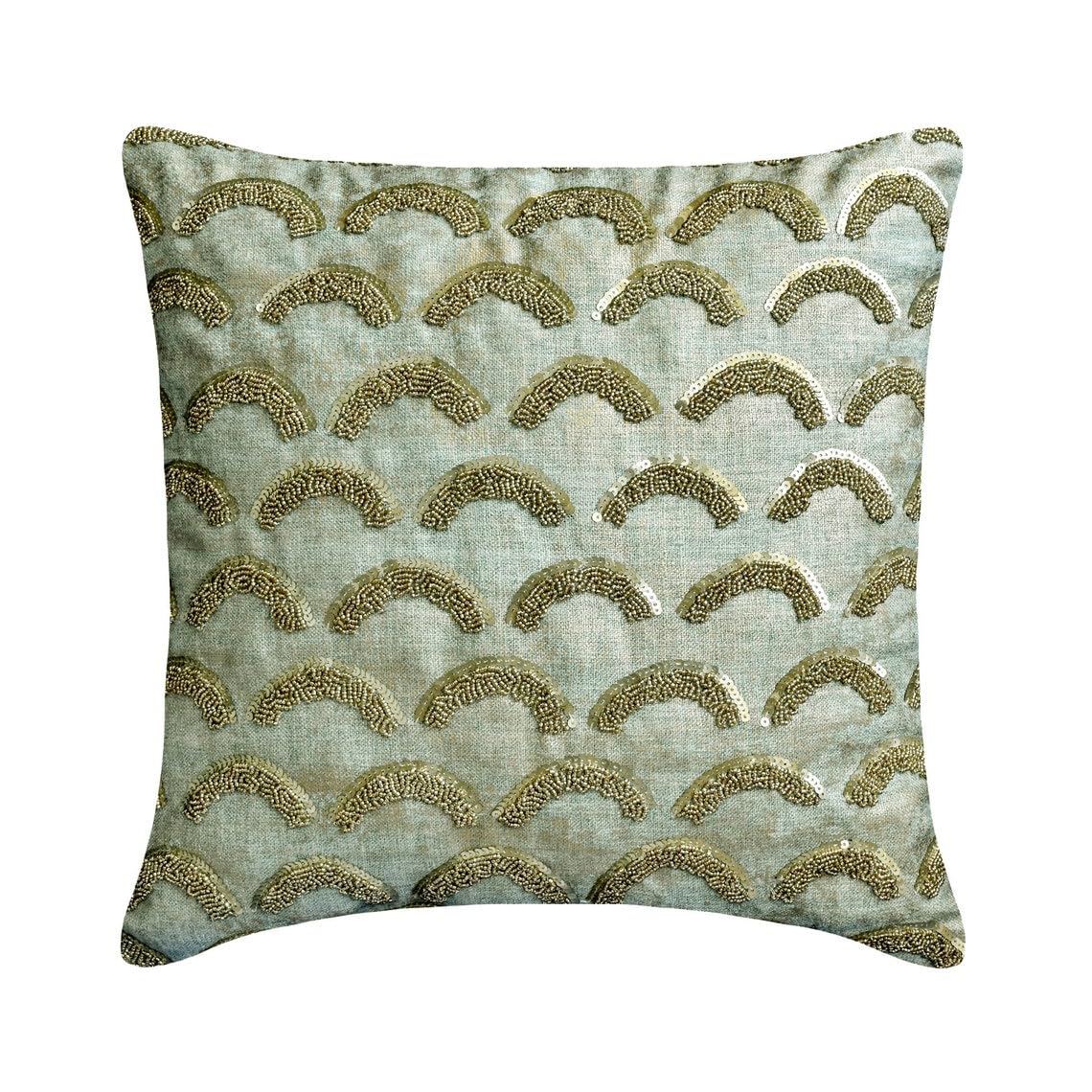 The HomeCentric Blue Pack of 2, 65x65 cm (26"x26") Accent Euro Shams, Jacquard Silk Beaded, Embroidery & Foil Accent Euro Shams, Abstract Pattern Modern Style - Erdene โ image 1