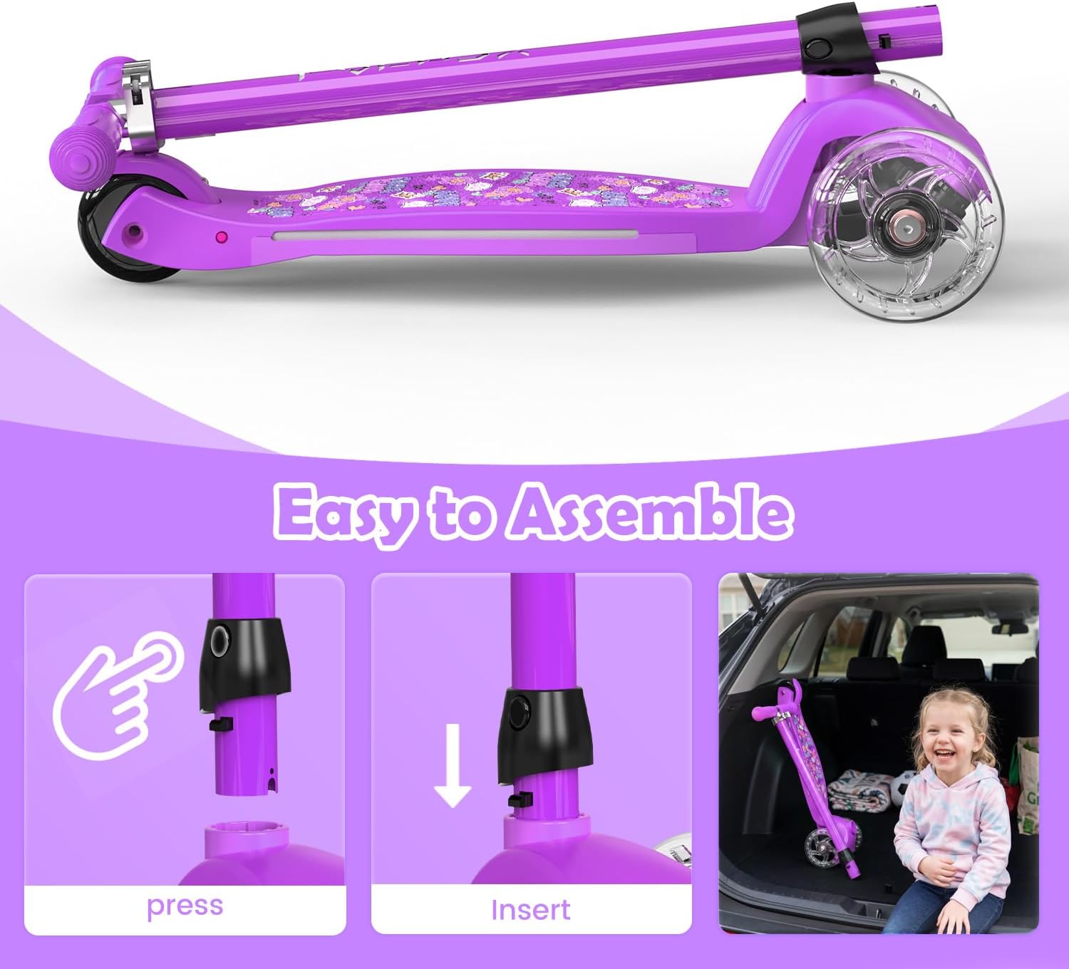 TONBUX Kids Scooter for Ages 3-8: 3-Wheel Kick Scooter with LED Light-Up Wheels & Deck, 7 Lighting Modes, 4 Adjustable Heights, Metal-Reinforced Deck, Lean-to-Steer Balance Training Toddler Scooter