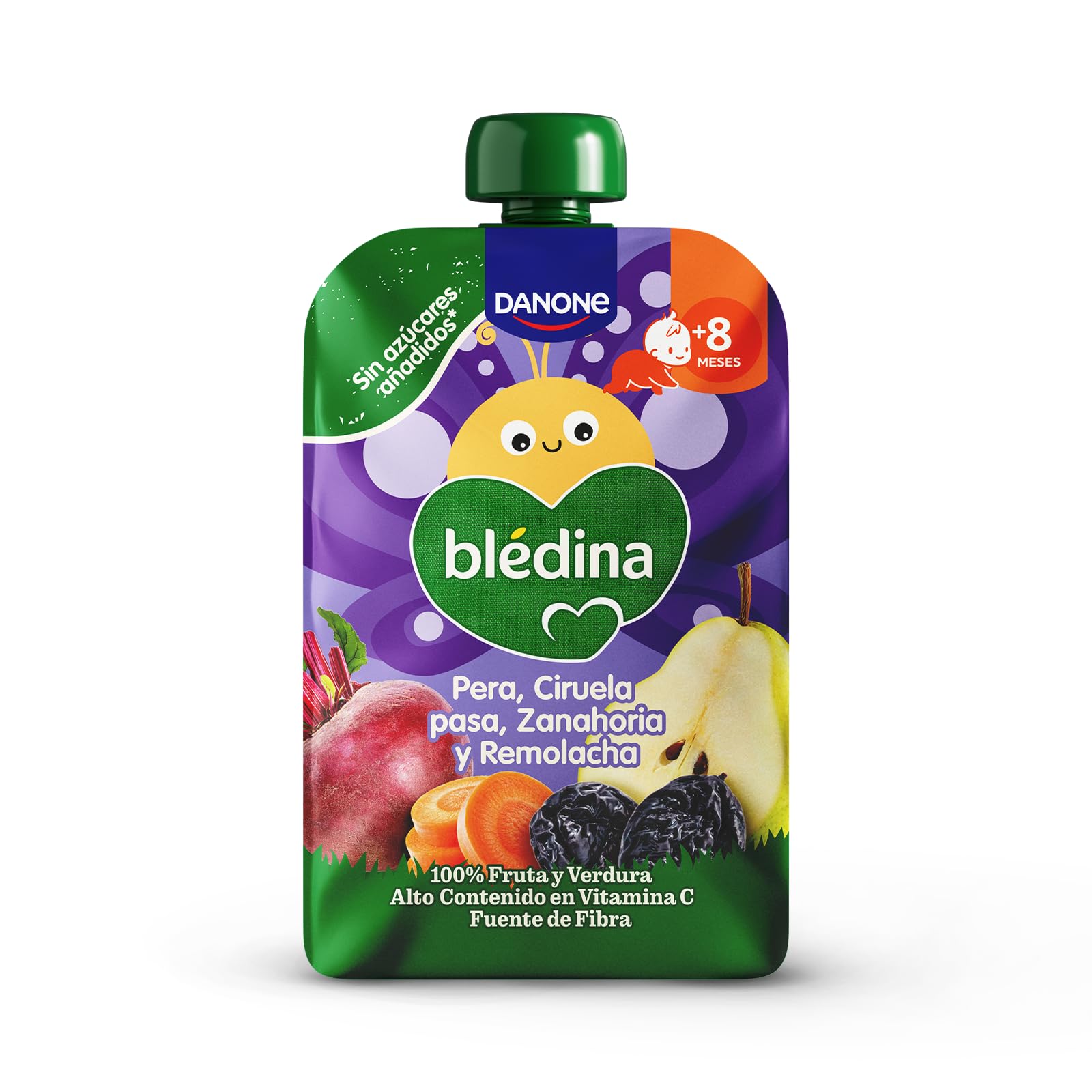 Blédina Bolsitas de Pera, Ciruela pasa, Zanahoria y Remolacha para Bebé Pouch 100% Fruta y Verdura Sin Azúcar Añadido Alto Contenido Vitamina C Fuente de Fibra Pack 6x100g