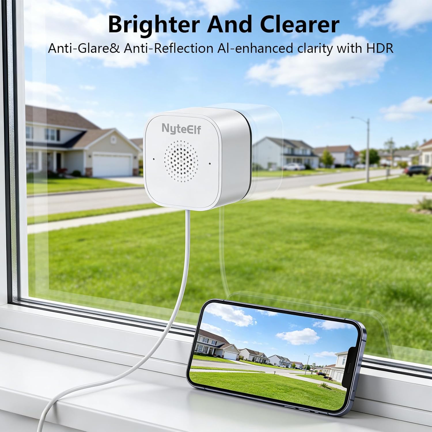 2K Window Camera for Home Security - 2.4Ghz WiFi Indoor Security Camera with Outdoor Monitoring, 3MP Color Night Vision, Human Detection, 24/7 Recording, Easy & Quick Install (White)