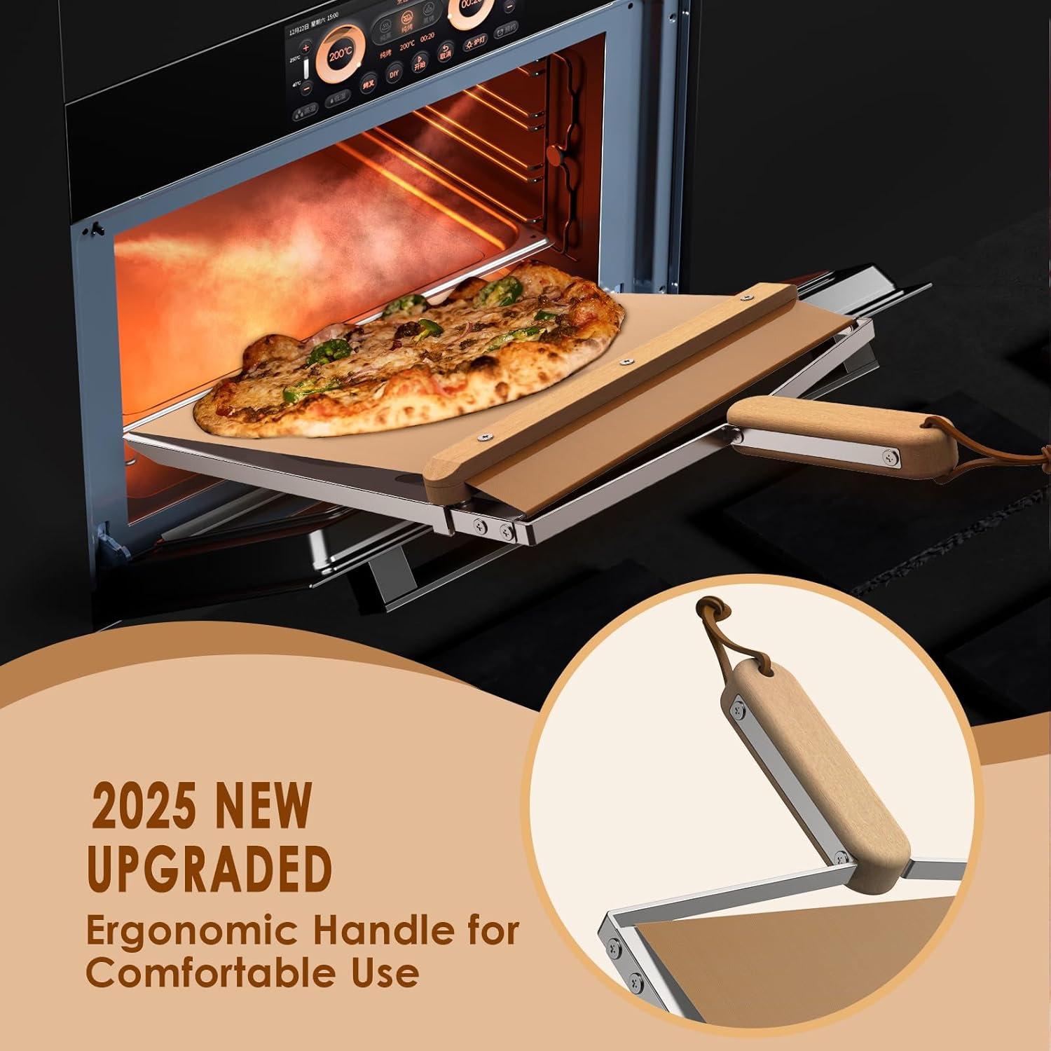 Sliding Pizza Peel, Non Stick Pizza Peel Slider 12 inch with Wood Detachable Handle Durable with PTFE Cloth Replacement 14.96" x 12.6"