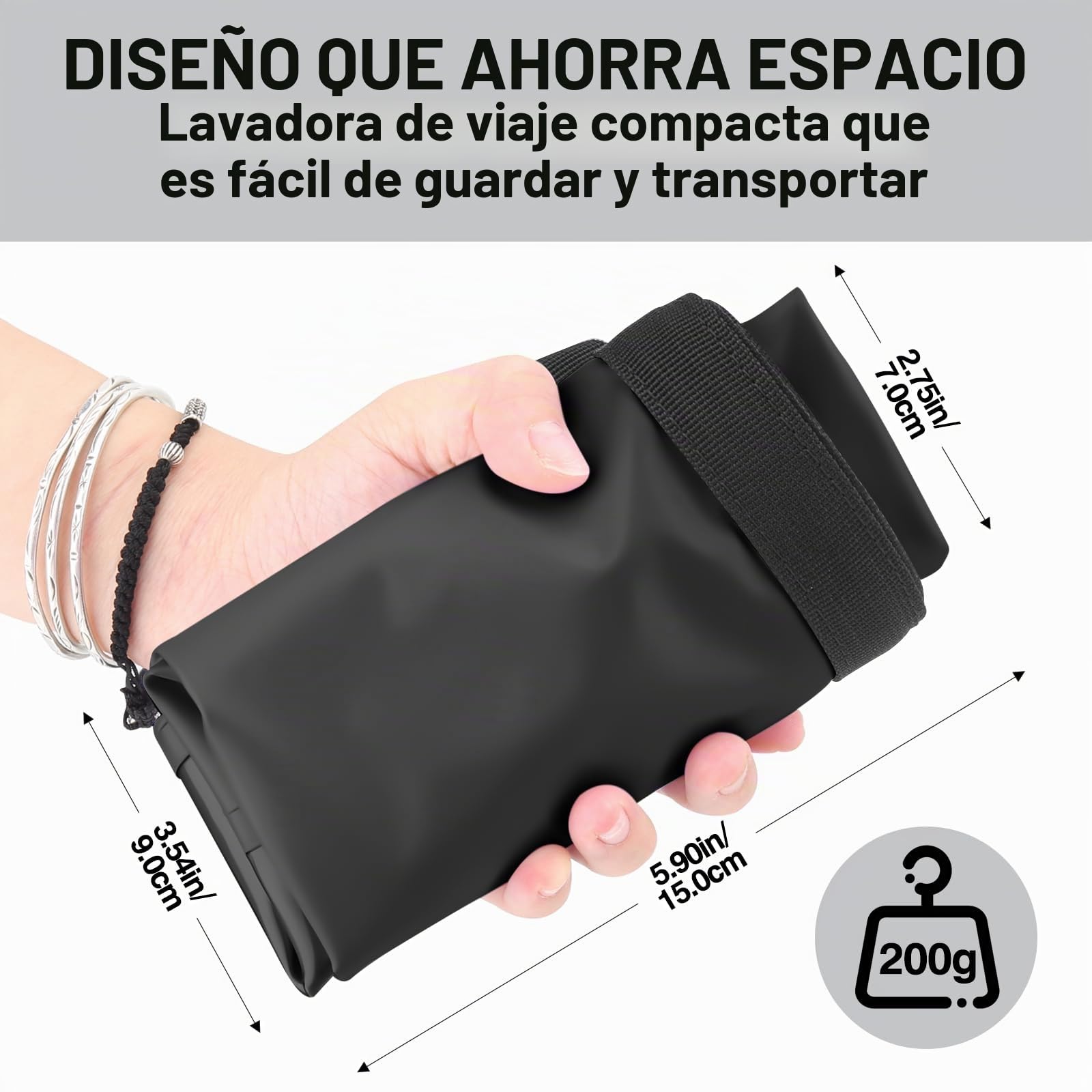 Lavadora de Viaje y Cuerda para Tender Retráctil - Lavadora de Ropa a Mano y Lavadora Portátil - Bolsa de Lavandería de Viaje Duradera y Lavadora de Camping - Lavadora Manual Portátil para Ropa