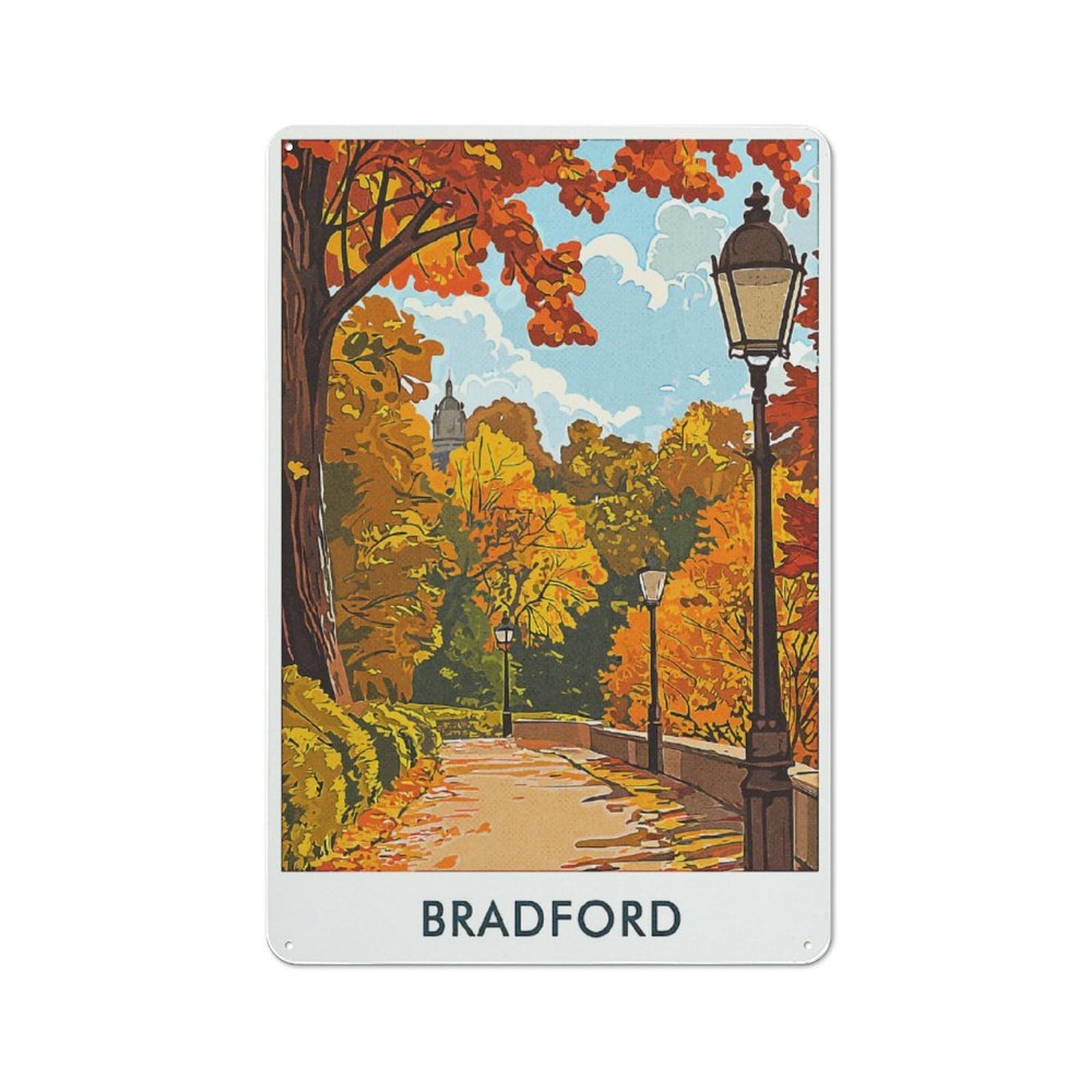 Junmoney Style-21 Tin Wall Plaque 30X20cm With Bradford Autumn Path For Café Or Restaurant, New Home Wall Decor For Hospitality Interior Collectors