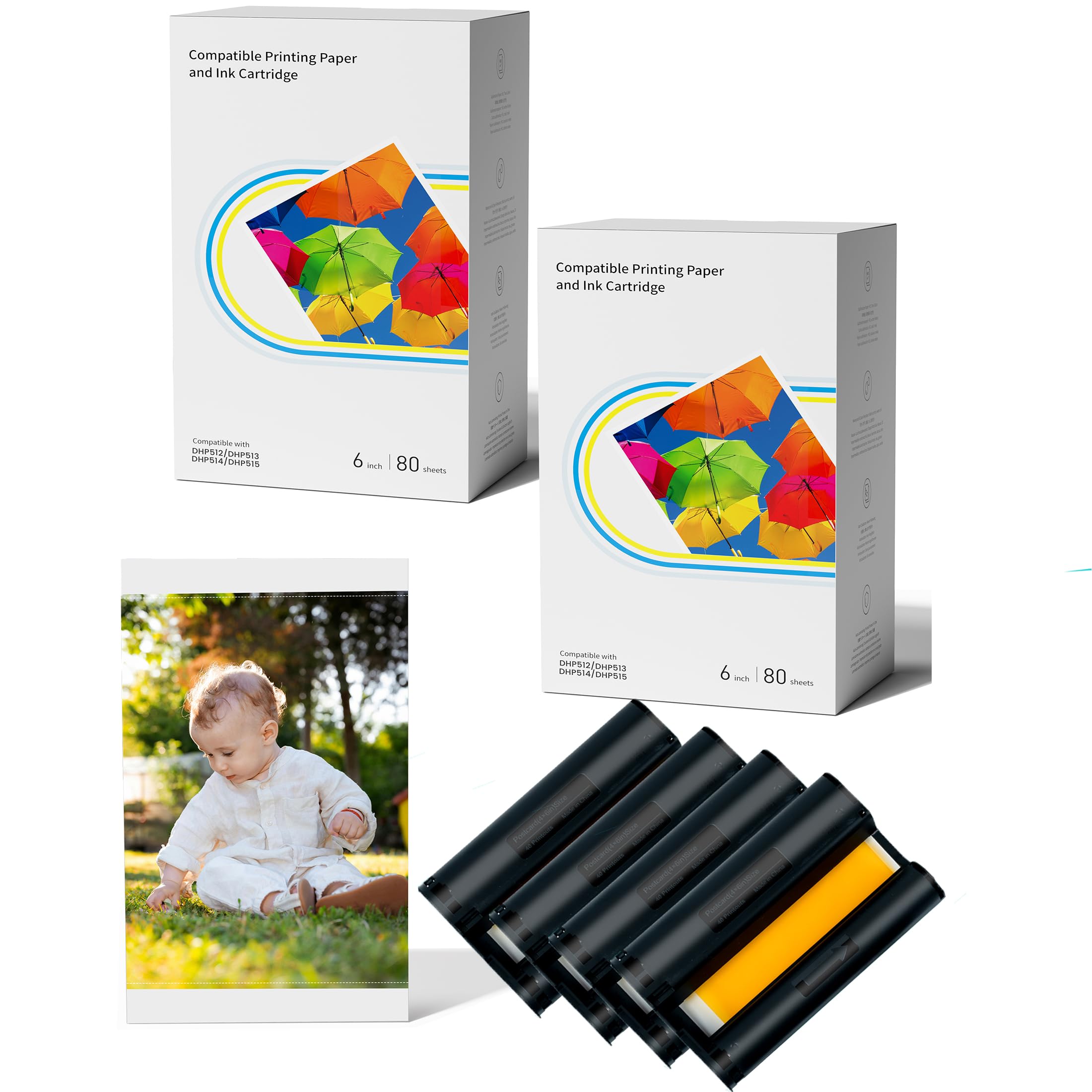 Compatible with Liene Amber M100 M110 4x6 160 Photo Paper &amp; 4 Ink Cartridge