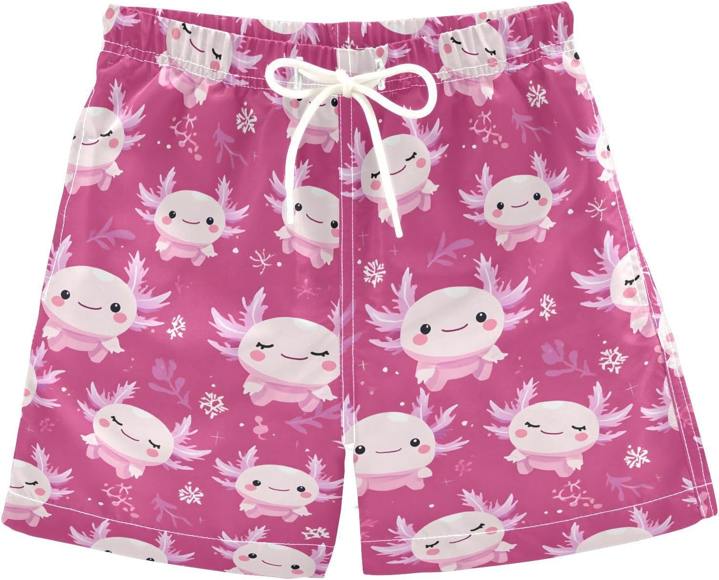 ALAZA Cute Axolotl Boys Swim Trunks Beach Shorts Swimsuit Quick Dry Bathing Suit Boardshorts Swimwear 2-16Years